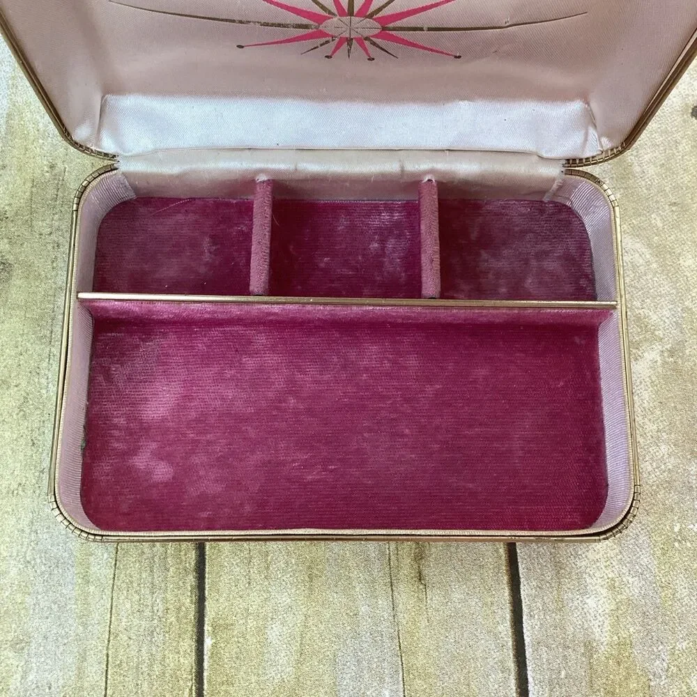 Vintage Farrington Pink Jewelry Box Sunburst Made In USA 7